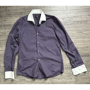 Hugo Boss Multicolor Purple Plaid Long Sleeve Button Up Shirt Size‎ 37 Slim Fit